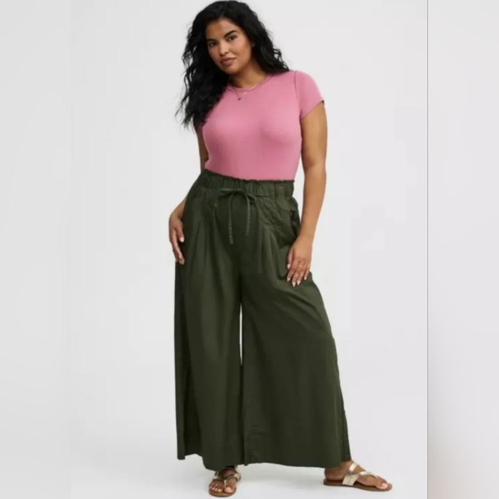Pull On Pleated super wide leg Pant Olive Green